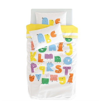 Itsy Bitsy Kids Alphabed Çift Taraflı Pamuk Saten Çok Renkli Bebek Nevresim Seti 100x150cm