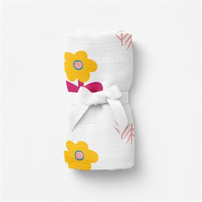 Itsy Bitsy Kids Big Flower Lemon, Müslin Bebek Örtüsü , 70x70 Cm