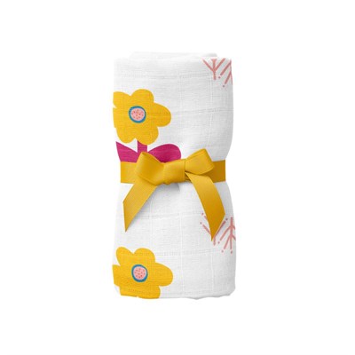 Itsy Bitsy Kids Big Flower Lemon, Müslin Bebek Örtüsü , 100x100 Cm