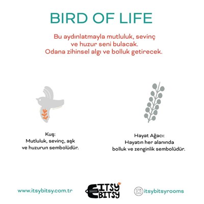 Itsy Bitsy Kids Bird Of Life Başucu Aydınlatma Başlığı , Gri, 16x20cm