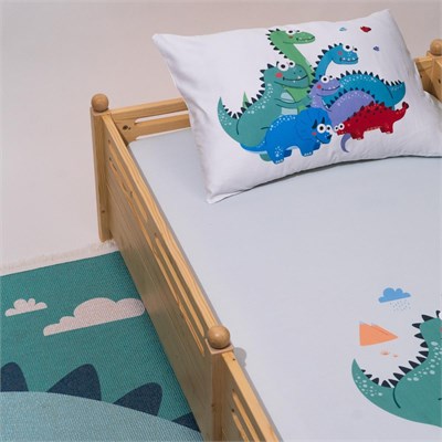 Itsy Bitsy Kids Dinotopia Pamuk Saten Çok Renkli Çocuk Çarşaf Seti 90x190cm