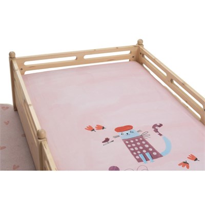 Itsy Bitsy Kids Kitty Of Queens Pamuk Saten Pembe Çocuk Çarşaf Seti 90x190cm