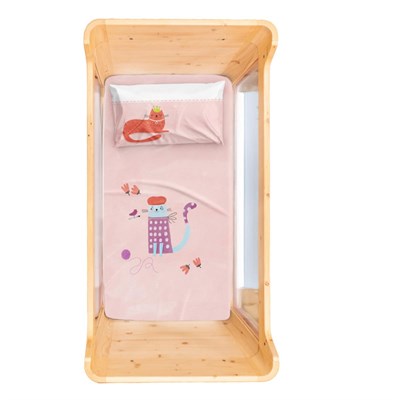 Itsy Bitsy Kids Kitty Of Queens Pamuk Saten Pembe Bebek Çarşaf Seti 80x140cm