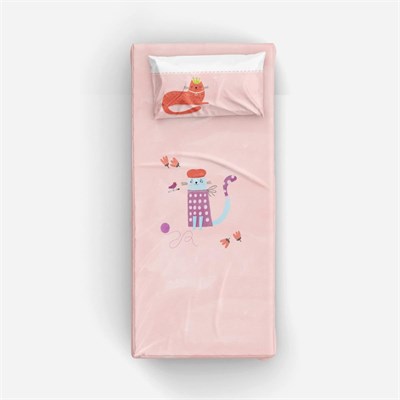 Itsy Bitsy Kids Kitty Of Queens Pamuk Saten Pembe Bebek Çarşaf Seti 80x140cm