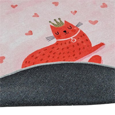 Itsy Bitsy Kids Prenses Kedi Desenli Makinede Yıkanabilir Pamuklu Çocuk Halısı - Kitty of Queen Serisi