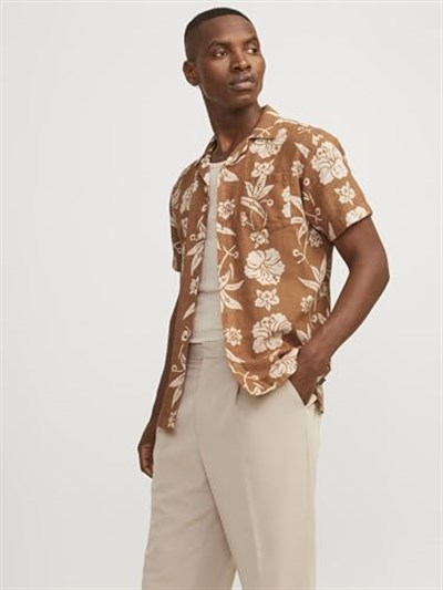 JACK & JONES Comfort Fit Kısa Kollu Resort Yaka Çiçek Desenli Gömlek, JPRBLUFLORES