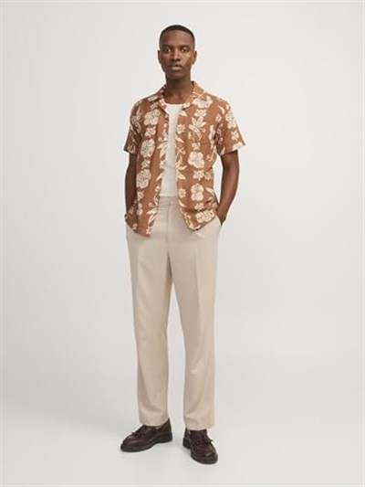 JACK & JONES Comfort Fit Kısa Kollu Resort Yaka Çiçek Desenli Gömlek, JPRBLUFLORES
