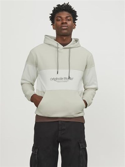 Jack & Jones Erkek JORLAKEWOOD SWEAT HOOD BF LN Sweatshirt, Kırık Beyaz, M