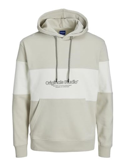 Jack & Jones Erkek JORLAKEWOOD SWEAT HOOD BF LN Sweatshirt, Kırık Beyaz, M
