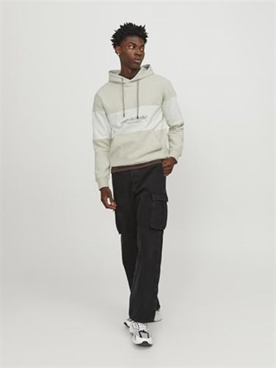 Jack & Jones Erkek JORLAKEWOOD SWEAT HOOD BF LN Sweatshirt, Kırık Beyaz, M