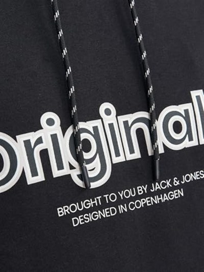 Jack & Jones Erkek JORLAKEWOOD SWEAT HOOD BF LN Sweatshirt, Siyah, M