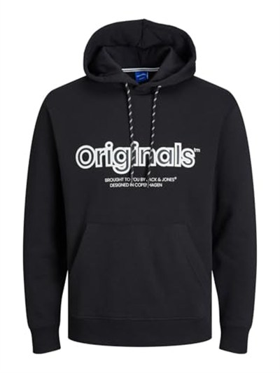 Jack & Jones Erkek JORLAKEWOOD SWEAT HOOD BF LN Sweatshirt, Siyah, M