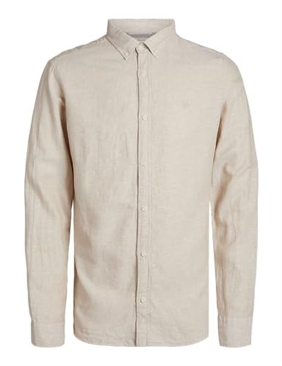 JACK & JONES Erkek Jprccmaze LINEN SHIRT L/s Button DOWN LN Gömlek