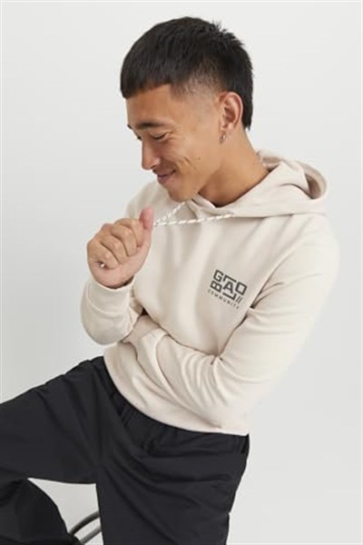 JACK & JONES JCOWAFFLE BACKPRINT SWEAT HOOD Sweatshirts Erkek