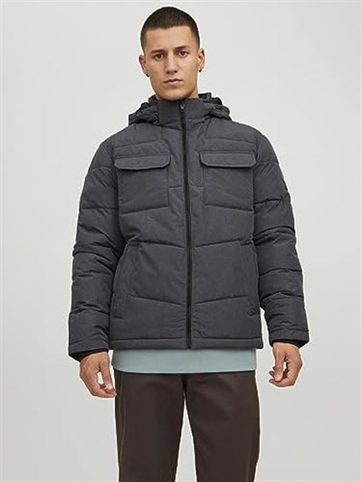 Jack Jones Jjbrady Puffer Sn Erkek Günlük Mont 12212233-DARK-GREY-MELANGE Gri