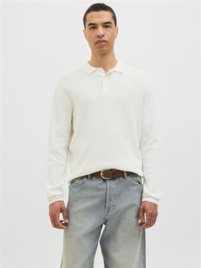 JACK & JONES JJEGEORGE KNIT POLO LS SN Erkek Triko/Kazak Cloud Dancer XL
