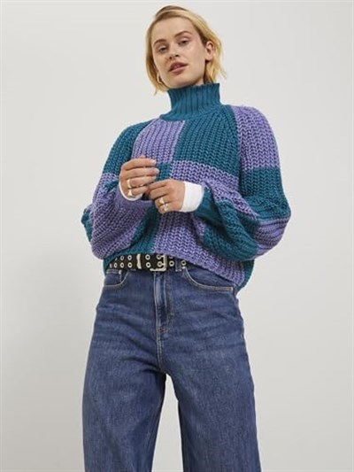 JACK & JONES JJXX JXKELVY CHUNKY CHECK HIGH NECK KNIT Triko Kadın