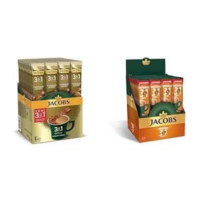 Jacobs 3in1 Yumuşak 1 Kutu 40 Adet 18 g ve JACOBS 3ü 1 Arada 16 Gram x 40, Kahve