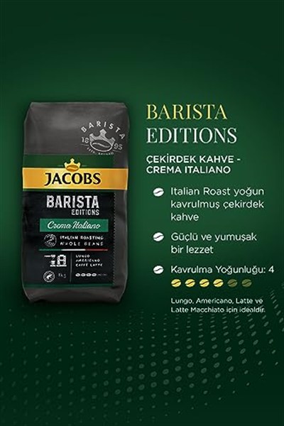Jacobs Barista Editions Crema Italiano 1 kg Çekirdek Kahve x 4 Adet