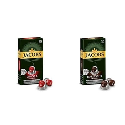 Jacobs Capsule Lungo 6 Classic Kapsül Kahve ve Jacobs Espresso 10 Intenso, Yüksek Yoğunluk, Güçlü ve Yoğun Espresso Kapsülleri, 10 Adet
