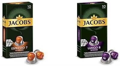 Jacobs Espresso 7 Classico ve Lungo 8 Intenso Kapsülleri - Orta ve Yüksek Yoğunluk, Dengeli, Meyvemsi, Keskin ve Yoğun, 10ar Adet