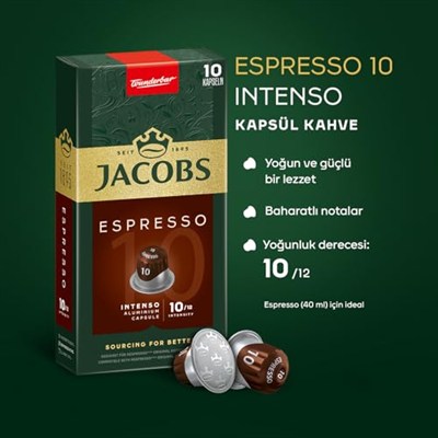 Jacobs Kapsül Kahve Espresso 10 Intense, 10 Kapsül x 10 Paket