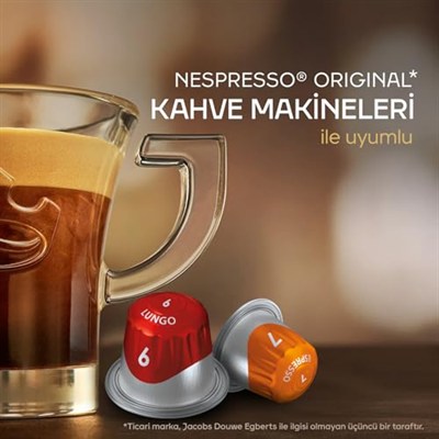JACOBS - Lungo 6 Classico - Orta Yoğunluk - Hafif ve Kadifemsi - Espresso Kapsülleri - 10 alüminyum kapsül