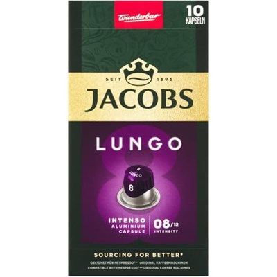 JACOBS - Lungo 8 Intenso - Yüksek Yoğunluk - Keskin ve Yoğun - Espresso Kapsülleri - 10 alüminyum kapsül
