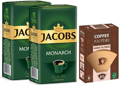 Jacobs Monarch 250 gr Filtre Kahve 2li + Coffee Filters Filtre Kahve Kağıdı 1/4 80li