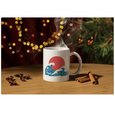 Japon Dalgaları Baskılı Kupa Bardak Hediyelik Çay Kahve Kupası Coffee Mug