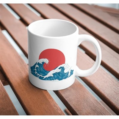Japon Dalgaları Baskılı Kupa Bardak Hediyelik Çay Kahve Kupası Coffee Mug