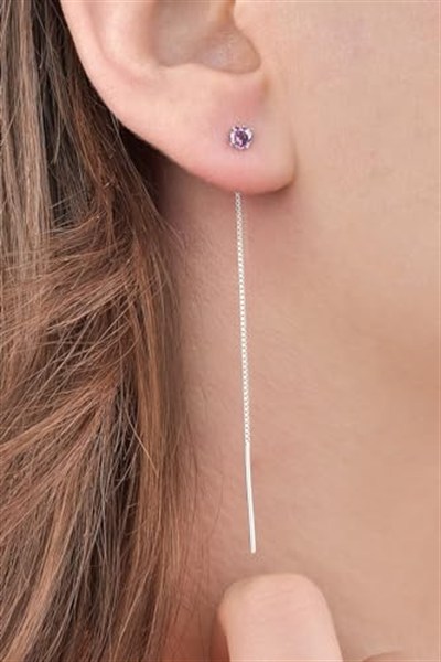 Jelux 925 Ayar Gümüş 4 Mm Zirkon Pembe Tek Taş Zincir Küpe