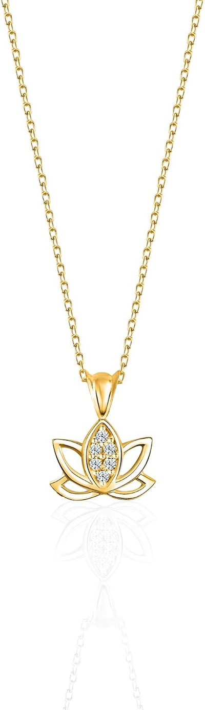 JELUX 925 Ayar Gümüş Zirkon Taşlı Lotus Çiçeği Model Gold Kolye