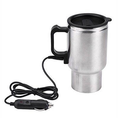 Jenngaoo Seyahat ısıtma kupası, 12 V, 450 ml, 120 W, araç su ısıtıcısı, paslanmaz çelik, seyahat kazanı, taşınabilir, elektrikli ısıtmalı seyahat kupası, kahve, süt ve çay için
