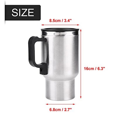 Jenngaoo Seyahat ısıtma kupası, 12 V, 450 ml, 120 W, araç su ısıtıcısı, paslanmaz çelik, seyahat kazanı, taşınabilir, elektrikli ısıtmalı seyahat kupası, kahve, süt ve çay için