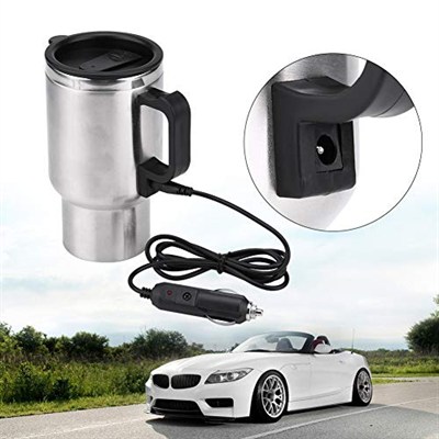 Jenngaoo Seyahat ısıtma kupası, 12 V, 450 ml, 120 W, araç su ısıtıcısı, paslanmaz çelik, seyahat kazanı, taşınabilir, elektrikli ısıtmalı seyahat kupası, kahve, süt ve çay için