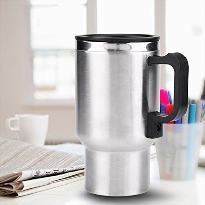 Jenngaoo Seyahat ısıtma kupası, 12 V, 450 ml, 120 W, araç su ısıtıcısı, paslanmaz çelik, seyahat kazanı, taşınabilir, elektrikli ısıtmalı seyahat kupası, kahve, süt ve çay için