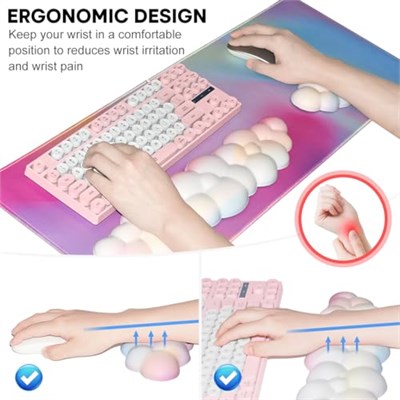 JIKIOU Büyük oyun mouse pedi, su geçirmez, bulut klavye, bilek desteği ve bulut fare, bilek desteği ile ergonomik bilgisayar masası matı, klavye ve fare için (yağmur yayı)