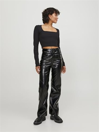 JJXX Jxkenya Hw Straight Faux Leat Pant Noos, Kadın, Siyah, XL