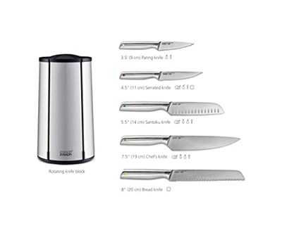 Joseph Joseph Elevate - Çelik Bıçak Atlıkarınca 5 Parçalı Set, Döner Paslanmaz Çelik Bıçak Bloğu, Japon Paslanmaz Çelik Bıçaklar, Parmak İzine Dayanıklı Kaplama ve Kaymaz Taban, Mutfak Aksesuarları