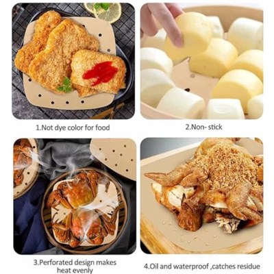 Jouis Air Fryer Pişirme Kağıdı Tek Kullanımlık Hava Fritöz Yağ Geçirmez Yapışmaz Gıda Pişirme Kağıdı Delikli Kare Model 100 Adet
