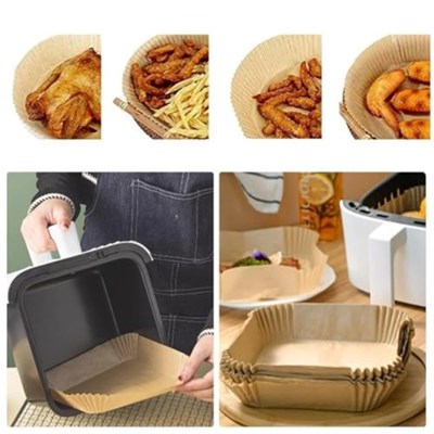Jouis Airfryer Pişirme Kağıdı, Fritöz Yağlı Kağıdı, Yanmaz Kağıt 50 Adet (Kare) Bowl 1.Sınıf
