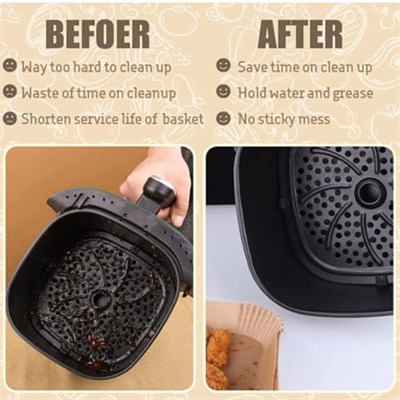 Jouis Airfryer Pişirme Kağıdı, Fritöz Yağlı Kağıdı, Yanmaz Kağıt 50 Adet (Kare) Bowl 1.Sınıf