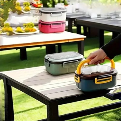 Jouis Beslenme Kutusu 1200 ml 2 Katlı 6 Bölmeli BPAsız PP Plastik Sefer Tası ve Beslenme Çantası - Lunch Box, ÇATAL KAŞIK ve BIÇAK Dahil Okul Beslenme (Yeşil)