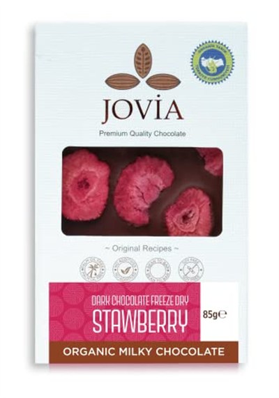 jovia premium quality chocolate ÇİKOLATA Organik Çikolata - Sütlü Çilekli 85 gr