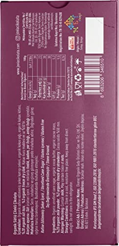 jovia premium quality chocolate Organik Sütlü Çilekli Çikolata 3lü Avantaj Paket
