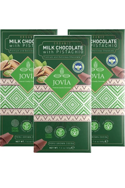 jovia premium quality chocolate Organik Sütlü Çikolata-antep Fıstıklı 3lü Avantaj Paket
