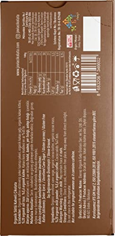 jovia premium quality chocolate Organik Sütlü Çikolata-kahveli 3lü Avantaj Paket