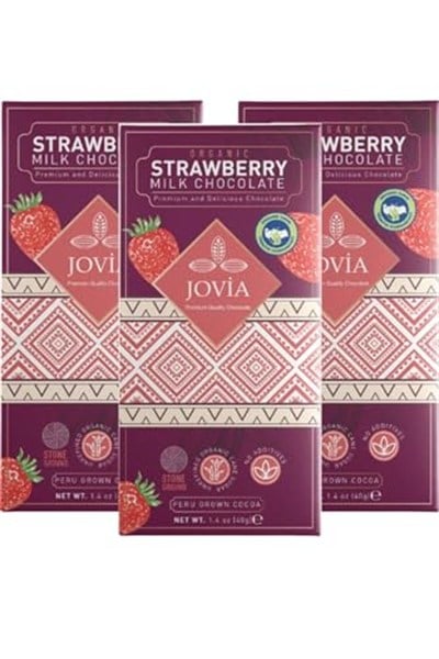 jovia premium quality chocolate Organik Sütlü Çilekli Çikolata 3lü Avantaj Paket