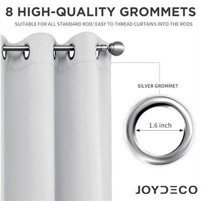 Joydeco Beyaz Perde 220 cm Uzunluğunda 2 Panel Seti, Isı Yalıtımlı Uzun Perde ve Perdeler 2 Burg, Oturma Odası Yatak Odası Penceresi için Oda Karartma Gromet Perdeleri (G132 x U 225 inç, Grimsi Beyaz)